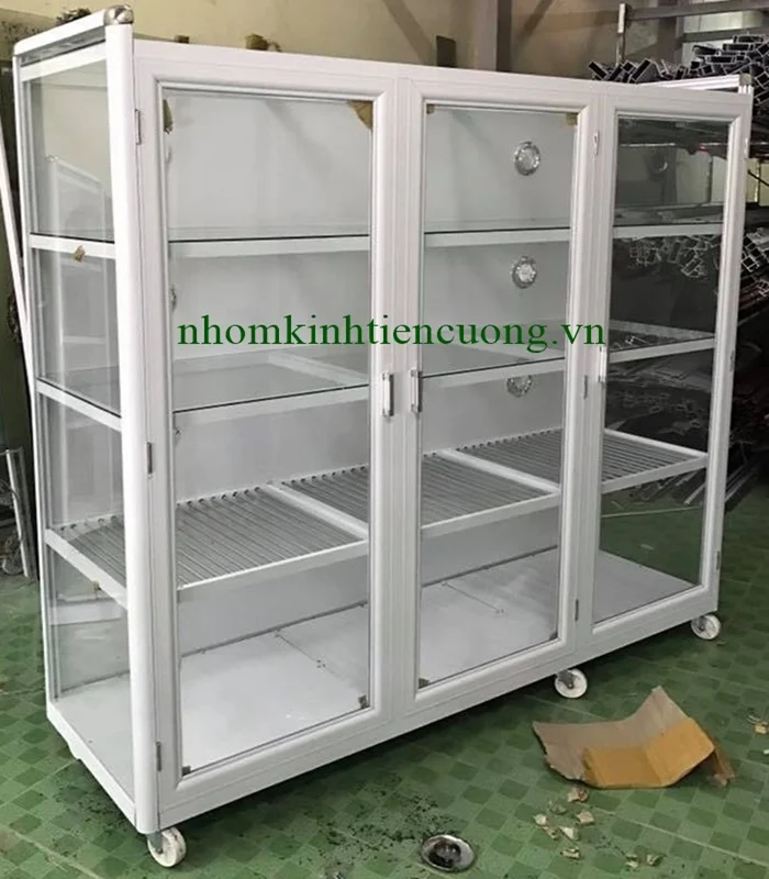 Tủ chén bát nhôm kính giá rẻ 1