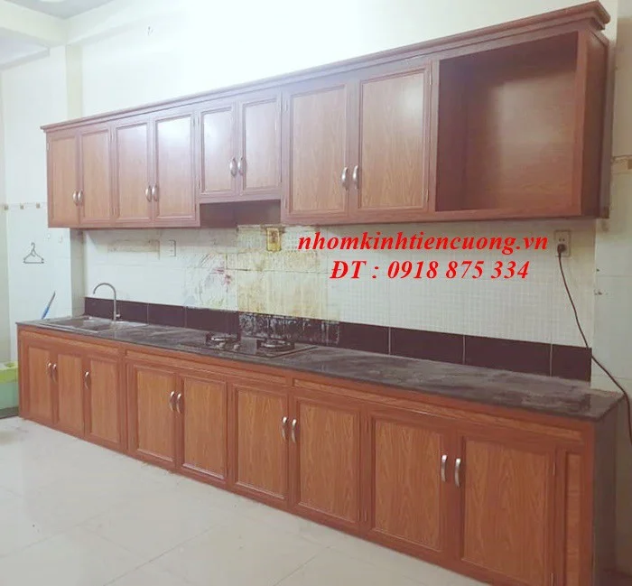 Báo giá tủ bếp nhôm kính vân gỗ 4