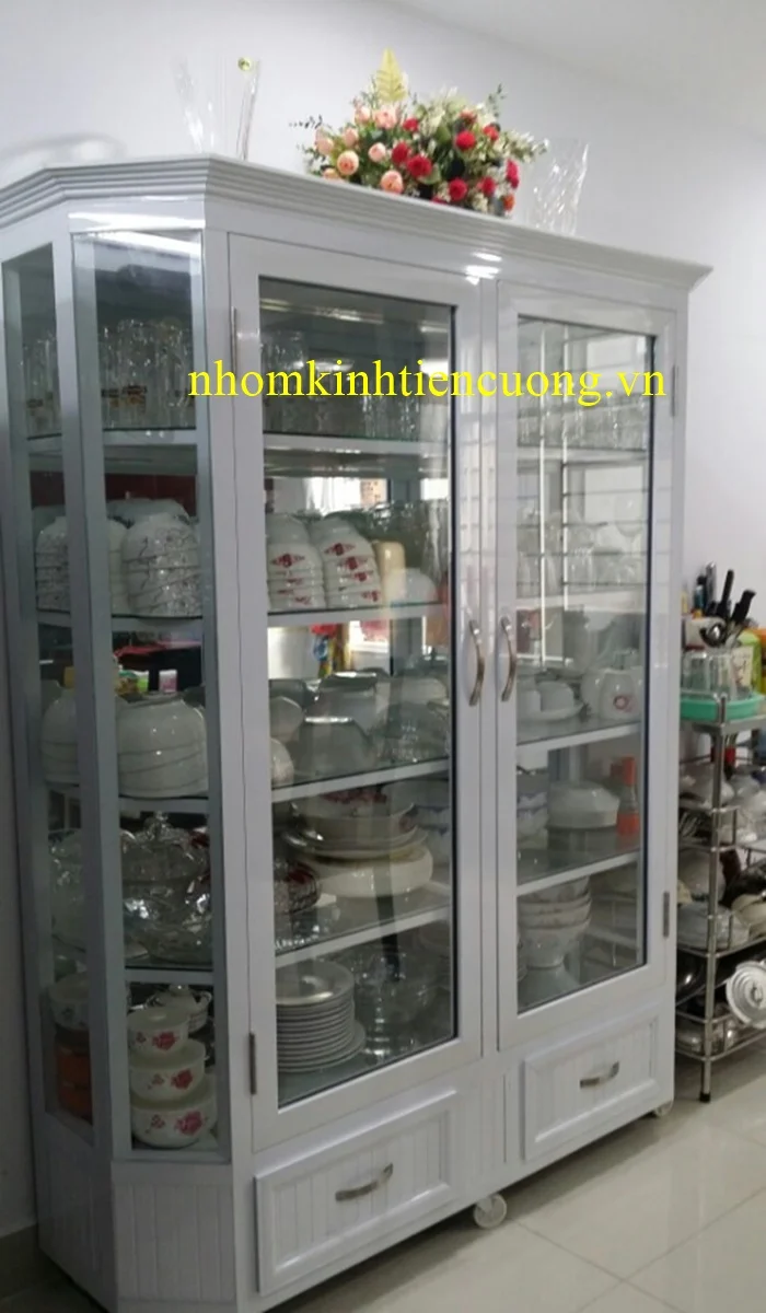 Giá tủ nhôm kính đựng chén bát 2
