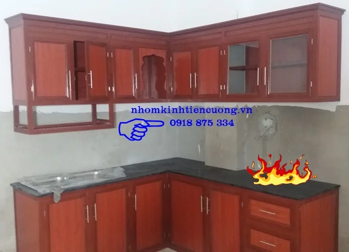 Tủ bếp nhôm giả gỗ 1