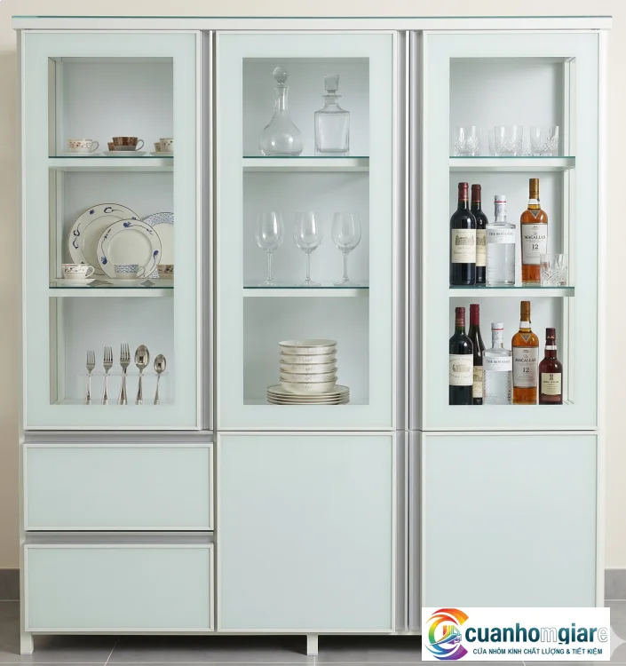 Mẫu tủ chén nhôm kính cao cấp