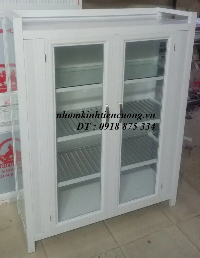 Tủ chén bát nhôm kính 1