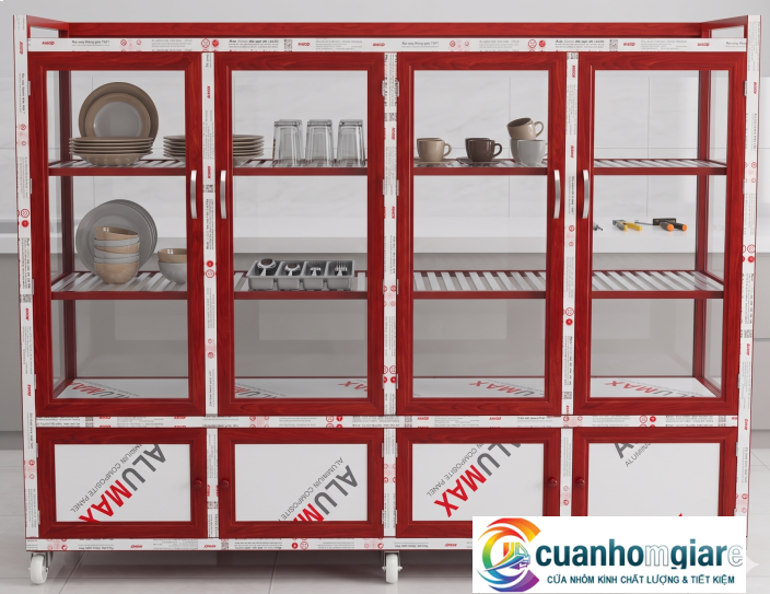 Tủ chén nhôm kính hiện đại